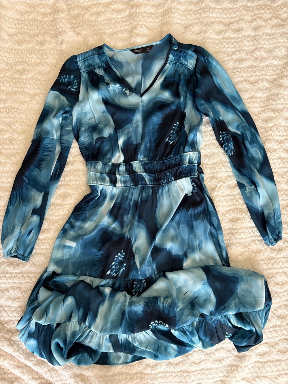 Blue Watercolor Long Sleeve Maxi Dress